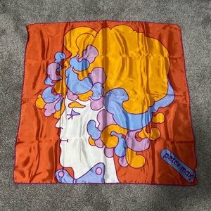 Vintage 1970 Peter Max Groovy Psychedelic Silk Scarf 27”x27”